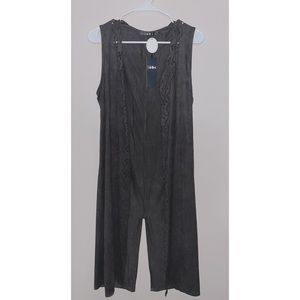 Coin 1804, grey faux suede cardigan,scalloped edge w/ eyelet design, Size M, NWT